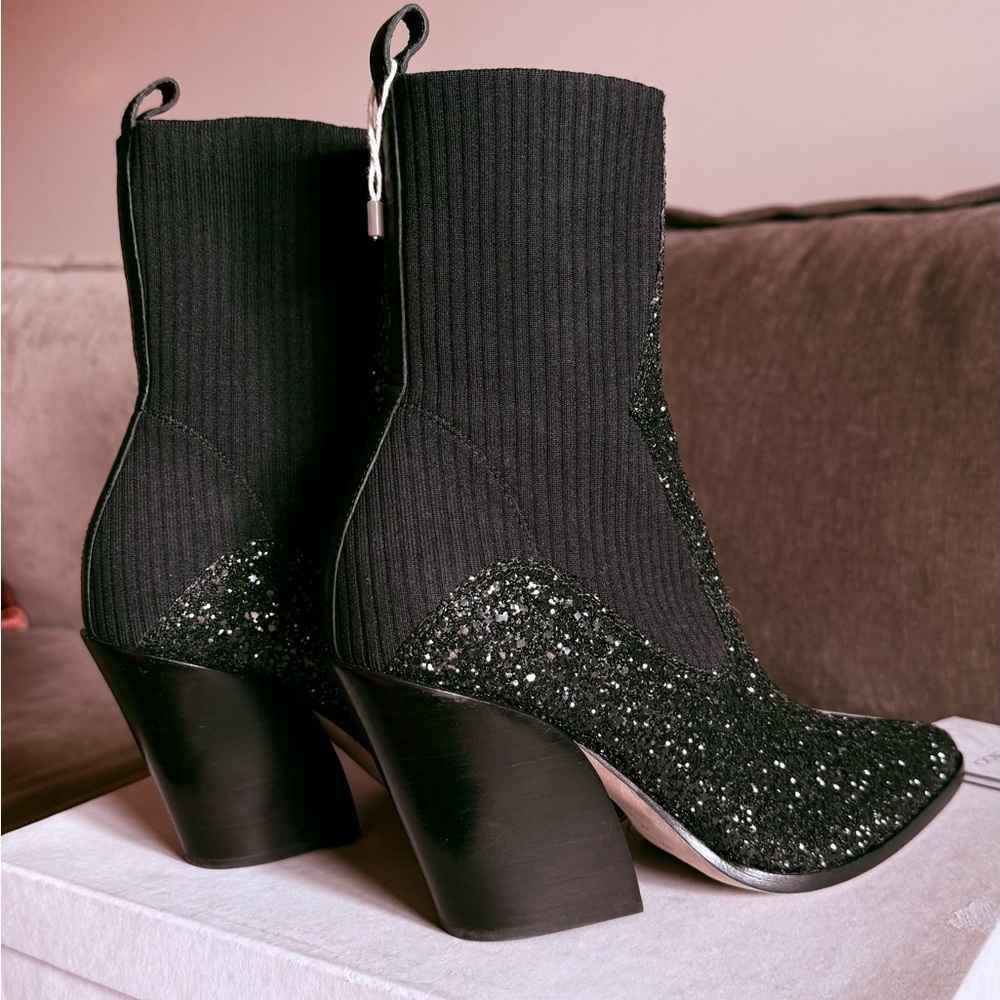 Jimmy Choo Mele Glitter 85 Western Stretch Knit Block Heel Ankle Boots Black 39 - Picture 8 of 9